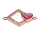 Max 1Pcs Square Heart Connectors Jewelry Making Findings Charm Rose Gold + Red