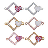 Max 1Pcs Square Heart Connectors Jewelry Making Findings Charm Rose Gold + Red