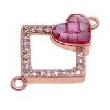 Max 1Pcs Square Heart Connectors Jewelry Making Findings Charm Rose Gold + Red