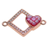 Max 1Pcs Square Heart Connectors Jewelry Making Findings Charm Rose Gold + Red