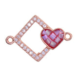 Max 1Pcs Square Heart Connectors Jewelry Making Findings Charm Rose Gold + Red