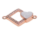 Max 1Pcs Square Heart Connectors Jewelry Making Findings Charm Rose Gold + White