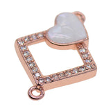 Max 1Pcs Square Heart Connectors Jewelry Making Findings Charm Rose Gold + White