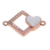 Max 1Pcs Square Heart Connectors Jewelry Making Findings Charm Rose Gold + White