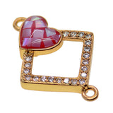 Max 1Pcs Square Heart Connectors Jewelry Making Findings Charm Gold + Red