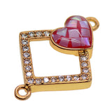 Max 1Pcs Square Heart Connectors Jewelry Making Findings Charm Gold + Red