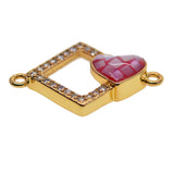 Max 1Pcs Square Heart Connectors Jewelry Making Findings Charm Gold + Red