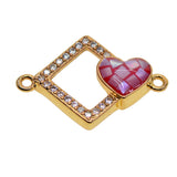 Max 1Pcs Square Heart Connectors Jewelry Making Findings Charm Gold + Red