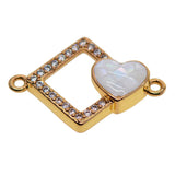 Max 1Pcs Square Heart Connectors Jewelry Making Findings Charm Gold + White