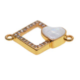 Max 1Pcs Square Heart Connectors Jewelry Making Findings Charm Gold + White