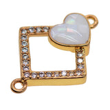 Max 1Pcs Square Heart Connectors Jewelry Making Findings Charm Gold + White