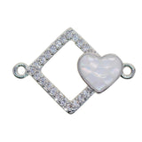 Max 1Pcs Square Heart Connectors Jewelry Making Findings Charm Platinum + White