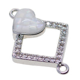 Max 1Pcs Square Heart Connectors Jewelry Making Findings Charm Platinum + White