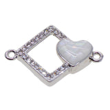 Max 1Pcs Square Heart Connectors Jewelry Making Findings Charm Platinum + White