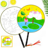 Maxbell Handheld Fabric Blank Fan for Painting Chinese Fan Round DIY Lotus Pond