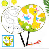 Maxbell Handheld Fabric Blank Fan for Painting Chinese Fan Round DIY Giraffe