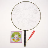 Maxbell Handheld Fabric Blank Fan for Painting Chinese Fan Round DIY Rabbit