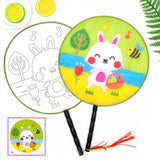 Maxbell Handheld Fabric Blank Fan for Painting Chinese Fan Round DIY Rabbit
