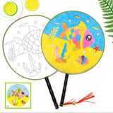 Maxbell Handheld Fabric Blank Fan for Painting Chinese Fan Round DIY Fish