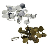 Maxbell 20 Pieces Round Brooch Base Blank Tray Safety Pins Bronze