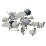 Maxbell 20 Pieces Round Brooch Base Blank Tray Safety Pins Silver