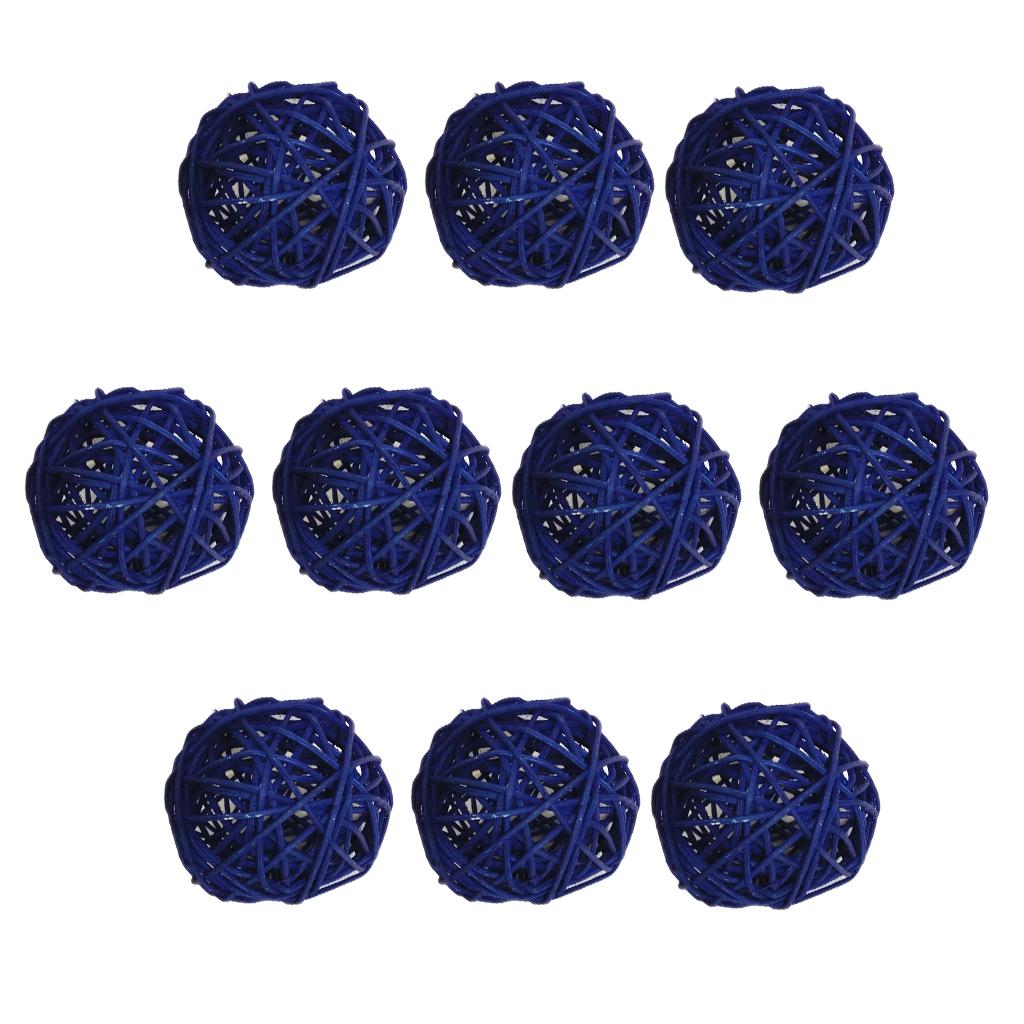 Maxbell 10pcs Wicker Rattan Ball Table Wedding Vase Fillers Hanging Ornament Blue