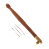 Maxbell Wood Handle Tambour Crochet Hook 3 Needles Embroidery Tool Rose Wood