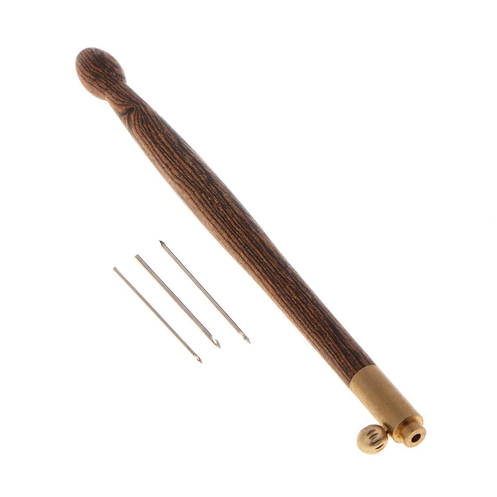 Maxbell Wood Handle Tambour Crochet Hook 3 Needles Embroidery Tool Keruntum