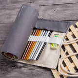 Maxbell Canvas Pencil Bags Case Painting Brush Pouch Roll Up Holders Grey 72 holes