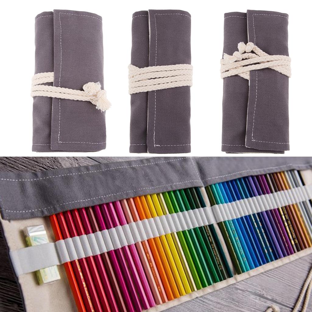 Maxbell Canvas Pencil Bags Case Painting Brush Pouch Roll Up Holders Grey 72 holes