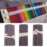 Maxbell Canvas Pencil Bags Case Painting Brush Pouch Roll Up Holders Grey 72 holes