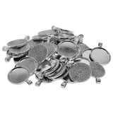 Maxbell 50pcs Tibetan Silver Blank Round Bezel Tray Base Cabochon Necklace Pendant for Beads, Glitter, Pendants,Charms, Small Arts and Crafts Items