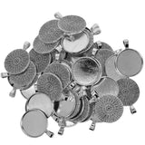Maxbell 50pcs Tibetan Silver Blank Round Bezel Tray Base Cabochon Necklace Pendant for Beads, Glitter, Pendants,Charms, Small Arts and Crafts Items