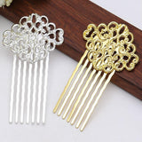 Max 50Pcs Metal Hollow Hair Clips Side Comb Antique Bride Hair Accessory Silver