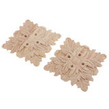 Maxbell 2Pcs Square Wood Furniture Appliques Onlays Carved Wooden Carving Decal 12cm