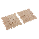 Maxbell 2Pcs Square Wood Furniture Appliques Onlays Carved Wooden Carving Decal 12cm
