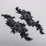 Maxbell 1 Pair Sew On Dress Flower Embroidered Patch Sew Motif Applique  15x40cm