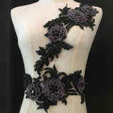 Maxbell 1 Pair Sew On Dress Flower Embroidered Patch Sew Motif Applique  15x40cm