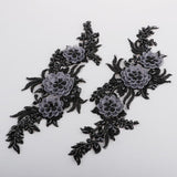 Maxbell 1 Pair Sew On Dress Flower Embroidered Patch Sew Motif Applique  15x40cm