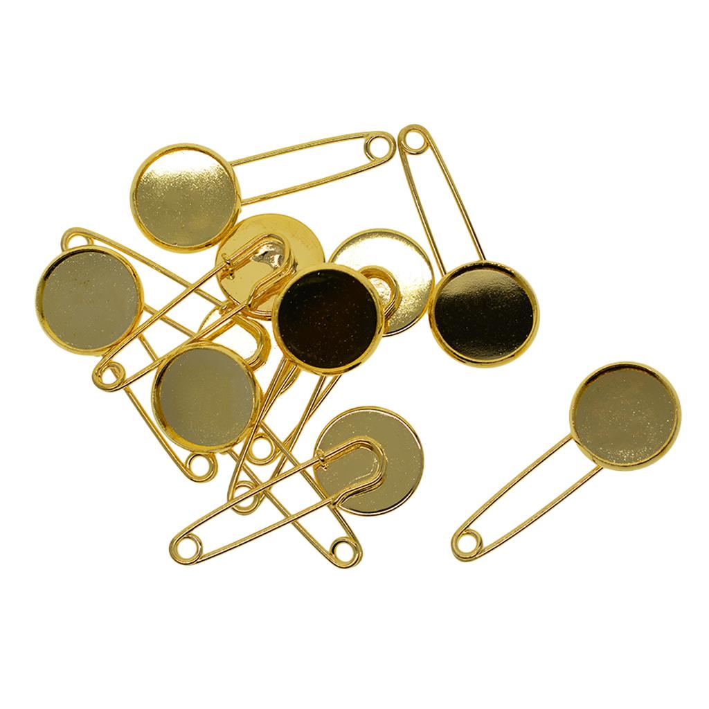 Maxbell 10 Pieces Blank Brooch Settings Lapel Pin Safety Hijab Pins Base 16mm Golden