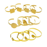 Maxbell 4Pcs Solid Brass Blank Bezel Adjustable Bangle Bracelet Cuff Jewelry Square