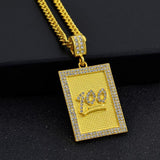 Maxbell Hip Hop Score 100 Rectangle Charm Pendant Long Chain Necklace Jewelry Men