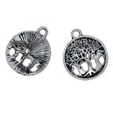 Maxbell 50Pcs Tibetan Silver yoga filigree hollow  forest Tree Round Charms Crafts