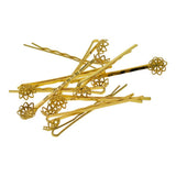 Max 10x blank  Hair Clip Hair Pin Gothic Filigree  round Flower pearl base Gold