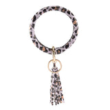 women fashion tassel key chain key ring bracekets bangles beige leopard