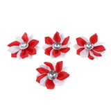Maxbell 4pcs silk satin ribbon rhinestone flowers diamante floret Red and White