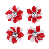 Maxbell 4pcs silk satin ribbon rhinestone flowers diamante floret Red and White
