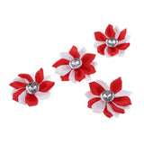 Maxbell 4pcs silk satin ribbon rhinestone flowers diamante floret Red and White