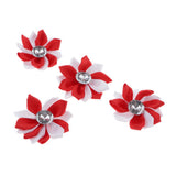 Maxbell 4pcs silk satin ribbon rhinestone flowers diamante floret Red and White