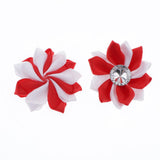 Maxbell 4pcs silk satin ribbon rhinestone flowers diamante floret Red and White